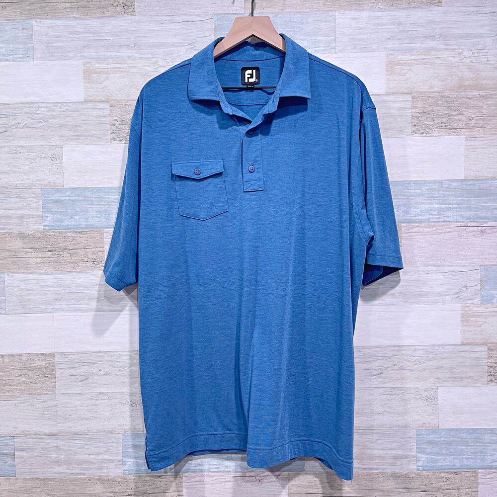 FOOTJOY Performance Jersey Polo Shirt Blue Soft Pocket Golf Office Mens XL